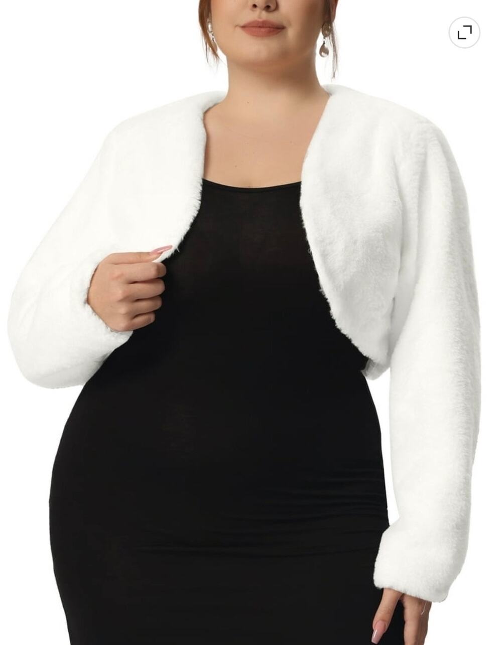 Agnes Orinda Cropped white faux fur bolero shrug cardigan open front jacket sz3X
